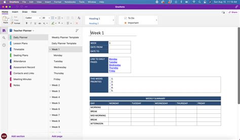 OneNote Weekly Planner