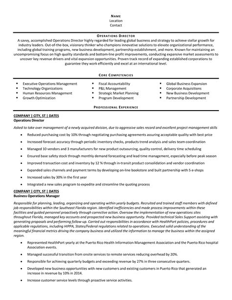 Operations Director Resume Template