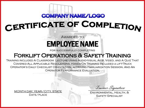 Osha Forklift Certification Card Template Details