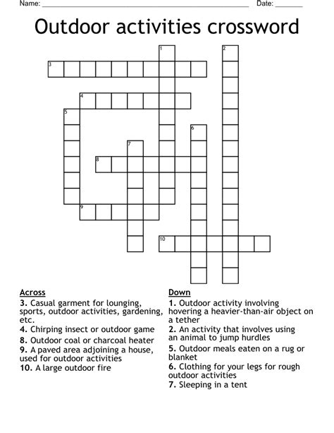 Outdoor Activities Crossword Puzzles