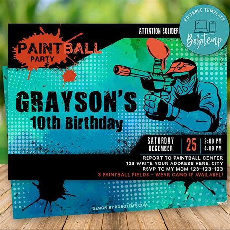 Paintball party invites