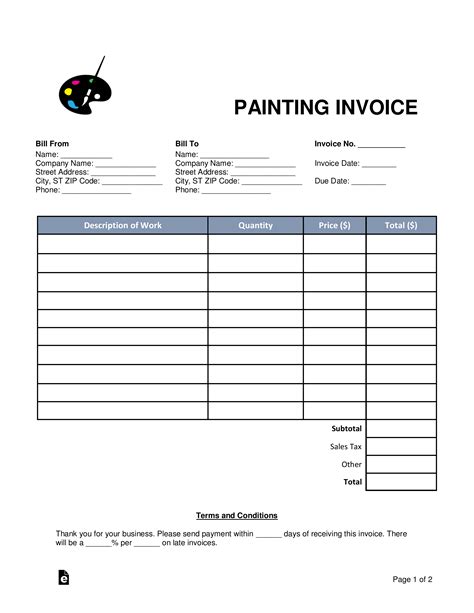 Painting Invoice Template Example