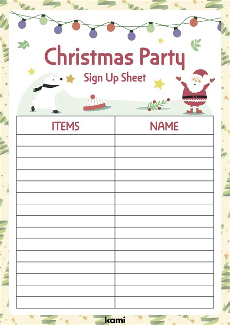 Party sign up sheets