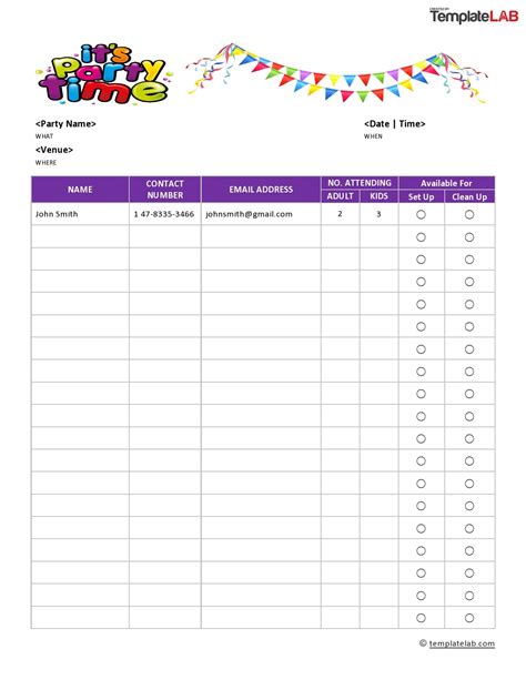 Party sign up templates