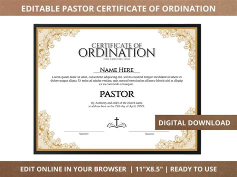 Pastor Ordination Certificate Templates for Pastoral Ministry