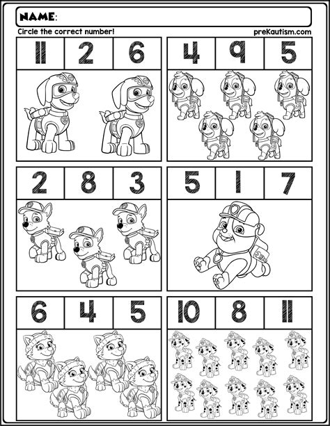 Paw Patrol worksheets for learning