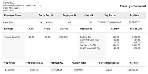 Pay Stub Template Layout 2