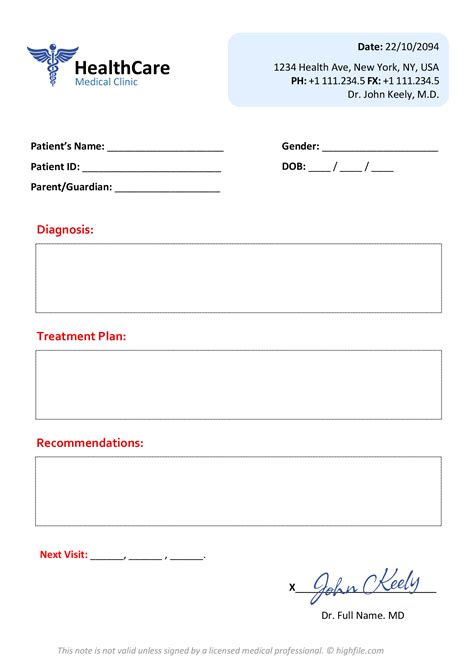 Pediatric doctor note template