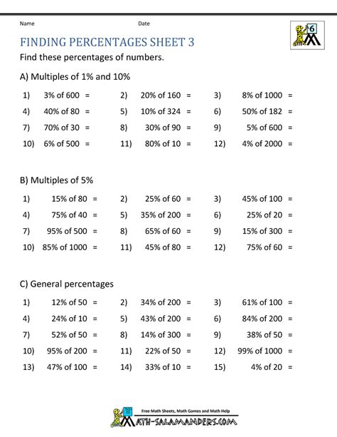 Percents worksheets