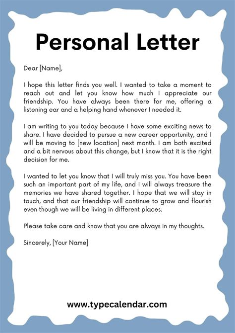 Personal letter format example