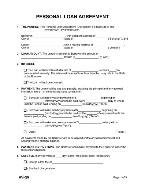 Personal Loan Agreement Example