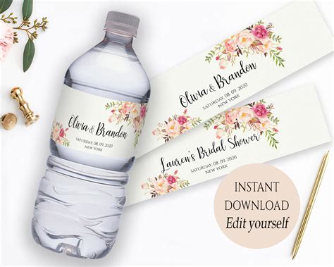 Personalized printable water bottle labels