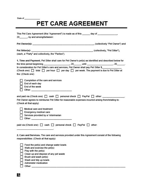 Pet Care Contract Template