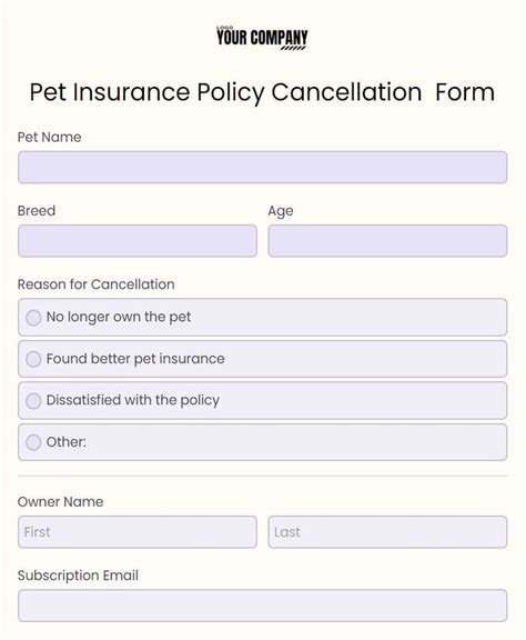 Pet Insurance Cancellation Form