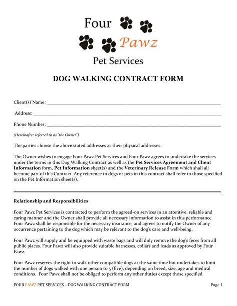 Pet sitting business contract template