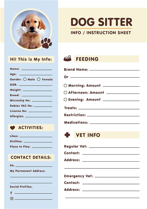 Pet Sitting Instructions Template Excel