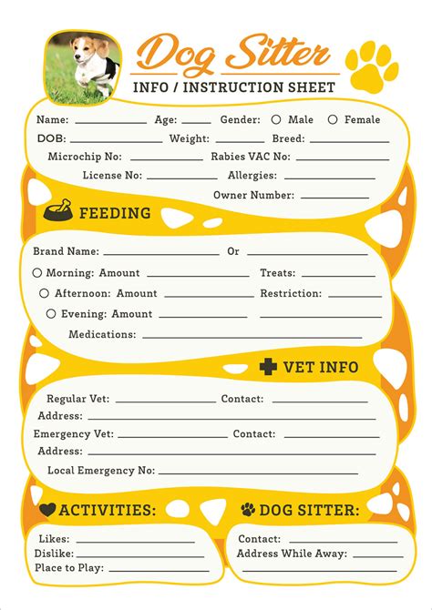 Pet Sitting Instructions Template Form