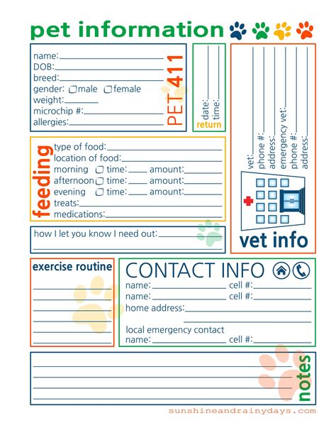 Pet Sitting Instructions Template Worksheet