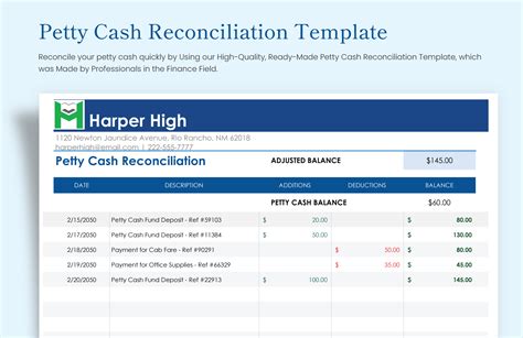 Petty Cash Reconciliation Template Design