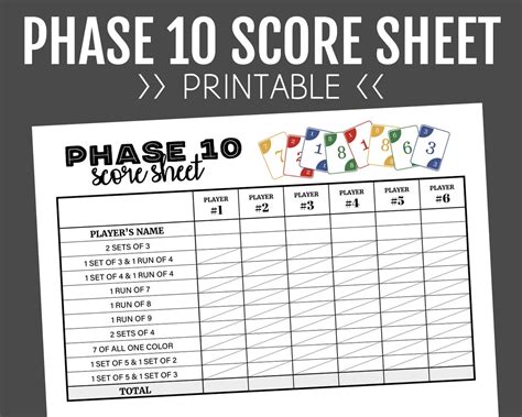 Phase 10 Score Sheet Templates Design