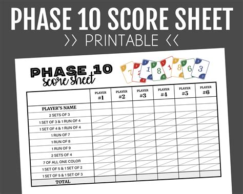 Phase 10 Score Sheets Example