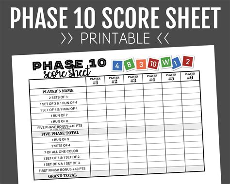 Phase 10 Score Sheets Printable