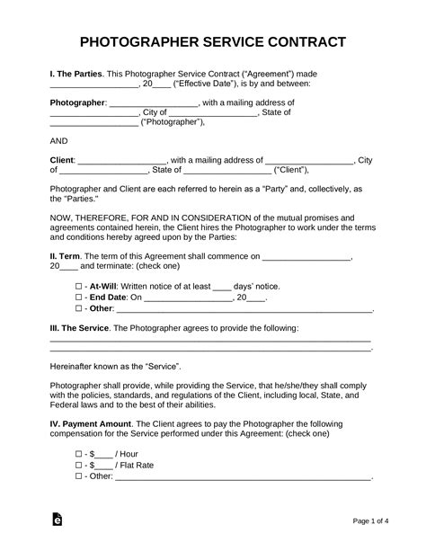 Photography contract template