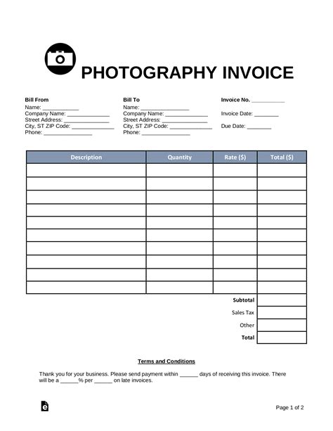 Photography Invoice Format