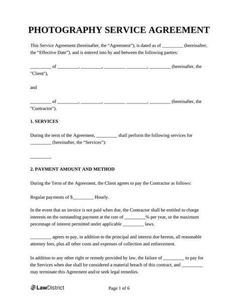 Photography service agreement