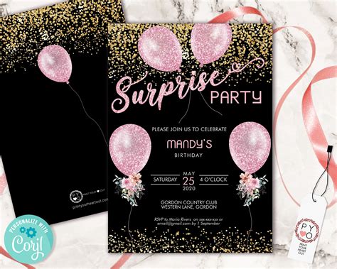 Pink Gold Birthday Invitation Templates