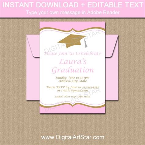 Pink Gold Graduation Invitation Templates