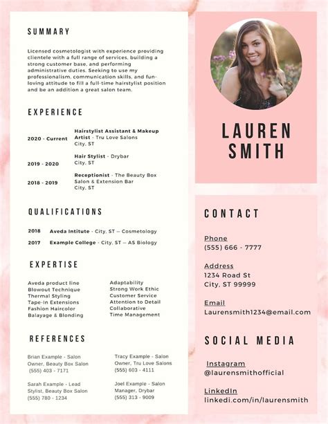 Pink Resume Template Example