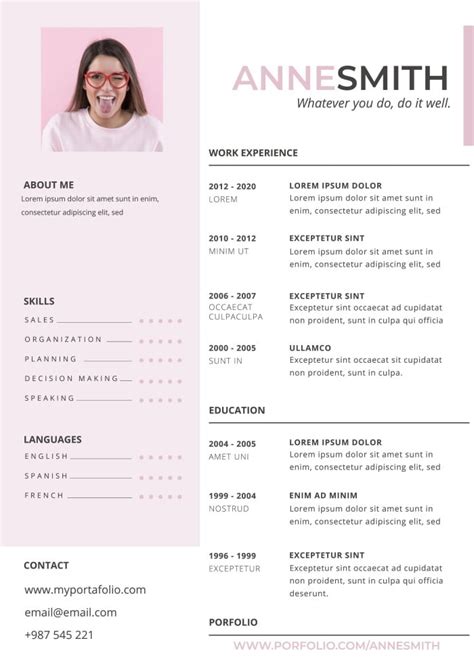 Pink Resume Template Customize