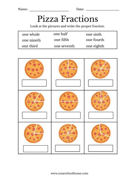 Description of Pizza Fractions Printables Worksheets