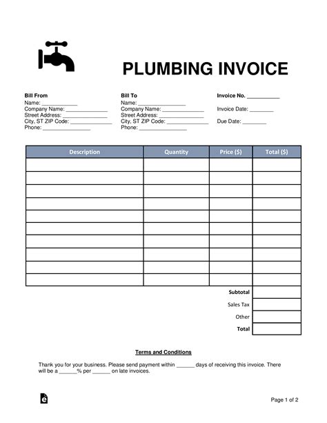 Plumbing Billing Invoice Example