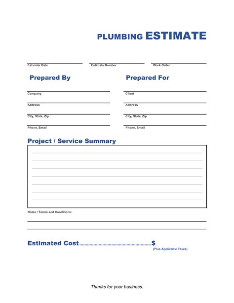 Plumbing Estimate Template Word