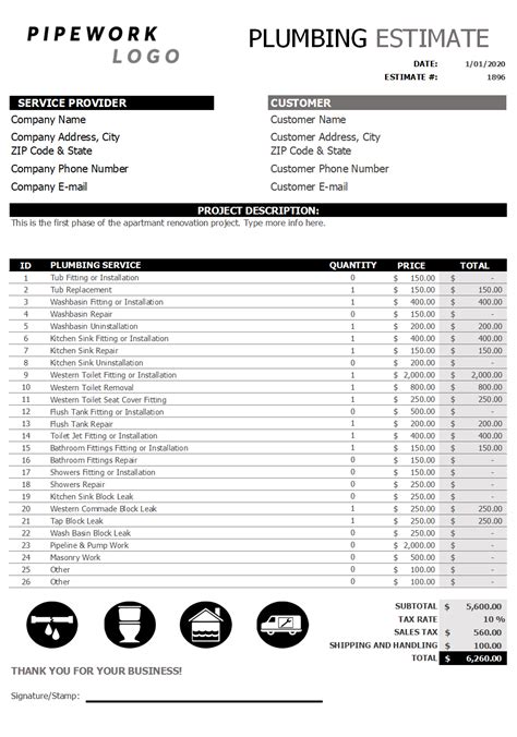 Plumbing Estimates Templates