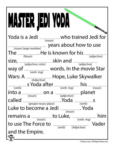 Popular Star Wars Characters for Mad Libs