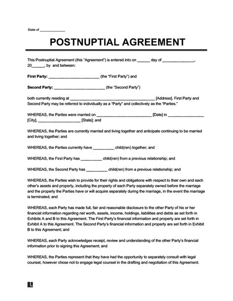 Postnuptial Agreement Clauses