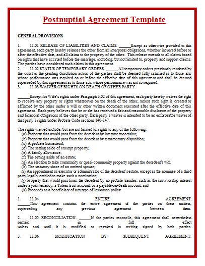 Postnuptial Agreement Conditions