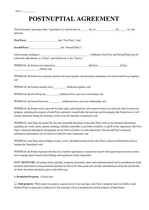 Postnuptial Agreement Form