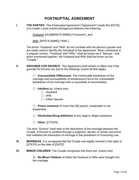 Postnuptial Agreement Template Sample