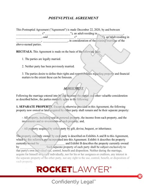 Postnuptial Agreement Template Example