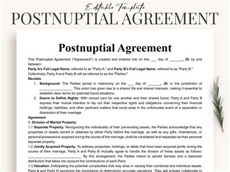 Postnuptial Agreement Template Form