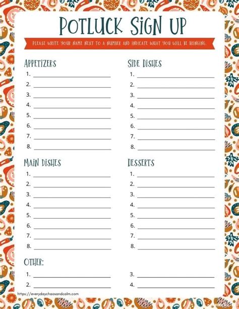 Potluck sign up sheet template image 6