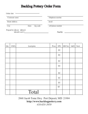 Pottery Order Form Example