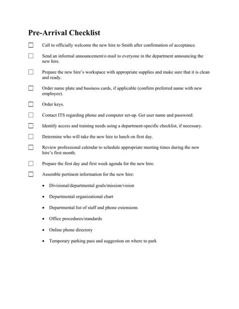 Pre-Arrival Instructions Template