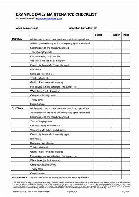 Preventive Maintenance Template Example