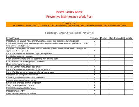 Preventive Maintenance Template for Facilities