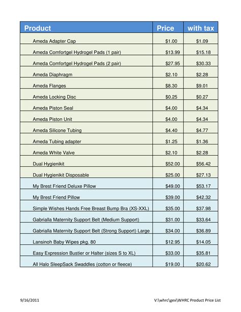 Price List Template 3